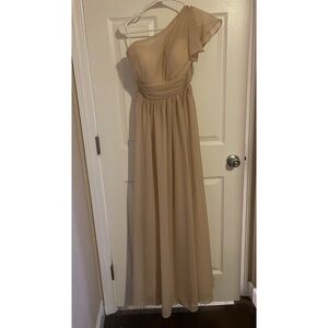 Elegant One-Shoulder Tan Dress